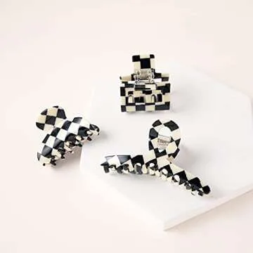 TODEROY Checker Claws Tortoise Barrettes Claw Clips for Women No-Slip Grip Lattice Design Hair Jaw Clips Clamp 80's Aesthetics Large Hair Accessories for Girls