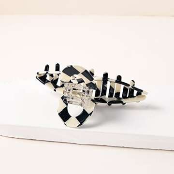 TODEROY Checker Claws Tortoise Barrettes Claw Clips for Women No-Slip Grip Lattice Design Hair Jaw Clips Clamp 80's Aesthetics Large Hair Accessories for Girls