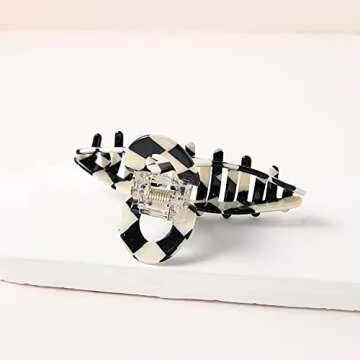 TODEROY Checker Claws Tortoise Barrettes Claw Clips for Women No-Slip Grip Lattice Design Hair Jaw Clips Clamp 80's Aesthetics Large Hair Accessories for Girls