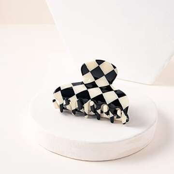 TODEROY Checker Claws Tortoise Barrettes Claw Clips for Women No-Slip Grip Lattice Design Hair Jaw Clips Clamp 80's Aesthetics Large Hair Accessories for Girls