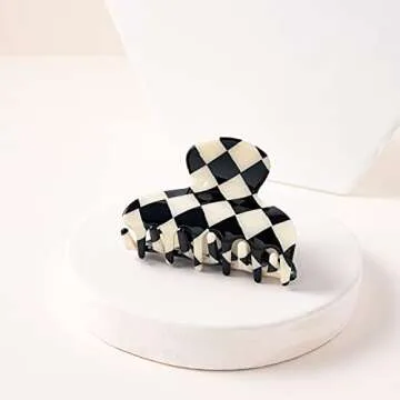 TODEROY Checker Claws Tortoise Barrettes Claw Clips for Women No-Slip Grip Lattice Design Hair Jaw Clips Clamp 80's Aesthetics Large Hair Accessories for Girls
