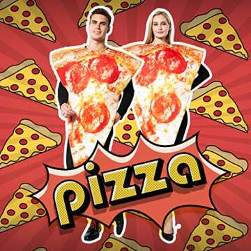 ReneeCho Adult’s Pizza Slice Costume Halloween Mens Food Mascot Couple Match Women, One Piece,Loose Type