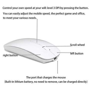 ZERU Bluetooth Mouse,Rechargeable Wireless Mouse for MacBook Pro/MacBook Air,Bluetooth Wireless Mouse for Laptop/PC/Mac/iPad pro/Computer (White)