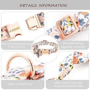 LEJGEQR Floral Girl Dog Collar,Cotton Dog Collars for Dogs Female Dog Collar with Flower Fall Cute Dog Collars with Quick Release Buckle Puppy Collars Pet Dog Collar for Small Medium Large Dogs