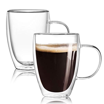 Set of 2 Double Walled Insulated Glass Coffee Mugs - 12 Oz