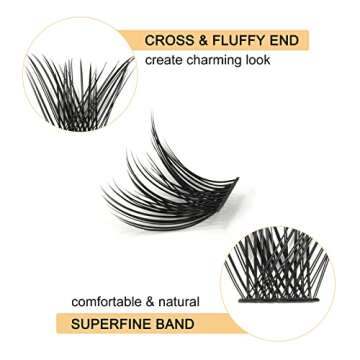 QUEWEL Cluster Lashes 72 Pcs Wide Stem Individual Lashes C/D Curl 8-16mm Length DIY Eyelash Extension False Eyelashes Soft for Personal Makeup Use at Home (Fluffy-C-14)