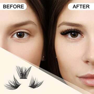 QUEWEL Cluster Lashes 72 Pcs Wide Stem Individual Lashes C/D Curl 8-16mm Length DIY Eyelash Extension False Eyelashes Soft for Personal Makeup Use at Home (Fluffy-C-14)