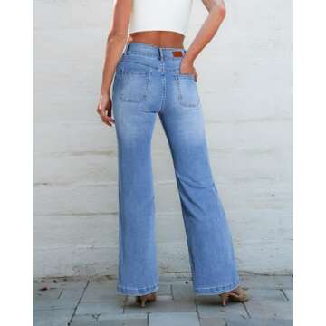 Sidefeel Women's High Waist Jeans Stretchy Flared Wide Leg Pockets Front Denim Pants Bootcut Iceland Blue Size 18