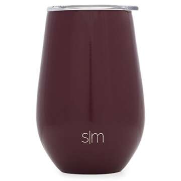 Simple Modern Wine Tumbler with Press-In Lid | Vacuum Insulated 12oz Stemless Glass Cup or Coffee Mu...