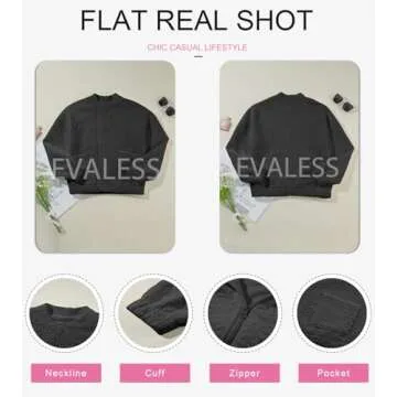 EVALESS Spring Bomber Jacket for Women Dressy Casual Summer Clothes Trendy 2025 Teacher Outfits Cute Jacquard Jackets Long Sleeve Zip Up Cropped Black Jeacket Lightweight Coat with Pockets, Medium