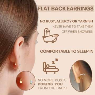2 Pairs Flat Back Stud Earrings for Women, 18k Gold Cartilage Earrings as Screw Back Earrings Hypoal...