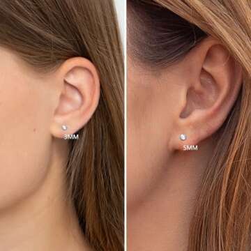2 Pairs Flat Back Stud Earrings for Women, 18k Gold Cartilage Earrings as Screw Back Earrings Hypoallergenic for her, Nap Earring as Comfy Earrings Gifts for Her (3+5mm, Gold)