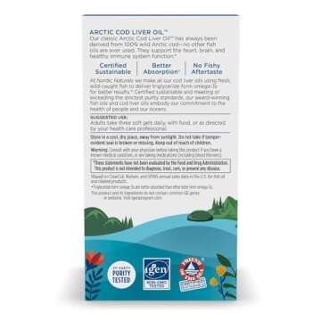 Nordic Naturals Arctic Cod Liver Oil, Lemon - 180 Soft Gels - 750 mg Total Omega-3s with EPA & DHA - Heart & Brain Health, Healthy Immunity, Overall Wellness - Non-GMO - 60 Servings