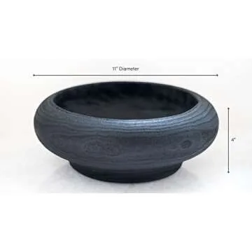 Kristin Decor Handmade Large Decorative Bowl - 11" Round x 4" High Wooden Decorative Bowl for Farmhouse, Kitchen Counter or Coffee Table Decor, Black
