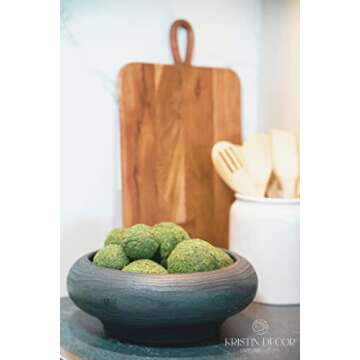 Kristin Decor Handmade Large Decorative Bowl - 11" Round x 4" High Wooden Decorative Bowl for Farmhouse, Kitchen Counter or Coffee Table Decor, Black