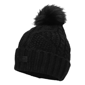 UGG Women's Cable Knit Beanie with Pom in Black