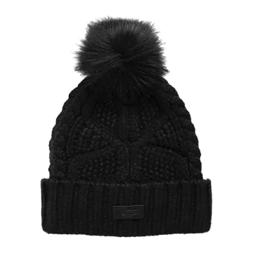 UGG Women's Cable Knit Beanie with Pom in Black