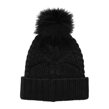 UGG Women's Cable Knit Beanie with Pom in Black