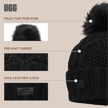 UGG Women's Cable Knit Beanie with Pom in Black