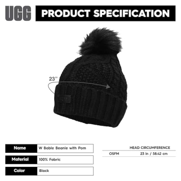 UGG Women's Cable Knit Beanie with Pom in Black