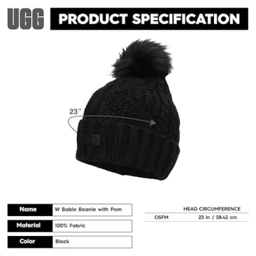 UGG Women's Cable Knit Beanie with Pom in Black