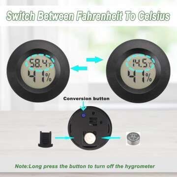 Reptile Thermometer and Humidity Gauge Digtal Terrarium Thermometer Circular Bearded Dragon Cage Accessories Reptile Temp and Humidity Gauge for Leopard Gecko Hermit Crab Gecko Lizard Etc 2pc