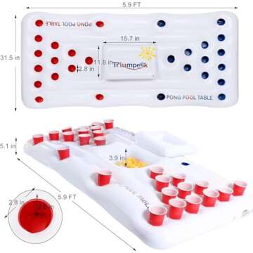 Triumpeek Inflatable Pool Game Table Float with Cooler - 6FT Multi-Use Lounge for Parties