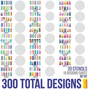 Custom Body Art Airbrush Nail Stencils - Design Series Set #2 with 320 Designs and Picture Guide