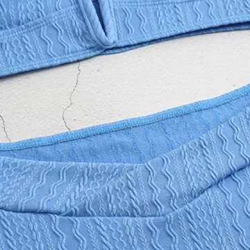 HYTENSUN Women's V Cut High Waisted Bikini Ribbed V-Wired Cami Two Pieces Swimsuit Blue