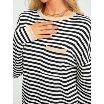 LILLUSORY Women's Oversized Striped Pullover Sweater Fashion