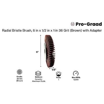 Radial Bristle Brush, 6 in x 1/2 in x 1 in 36 Grit (Brown) with Adapter (Pack of 1)