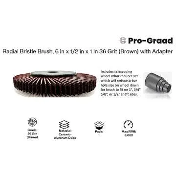 Radial Bristle Brush, 6 in x 1/2 in x 1 in 36 Grit (Brown) with Adapter (Pack of 1)