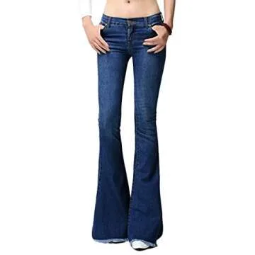 CHARTOU Women's Flared Slit Ripped Jeans in Navy Blue