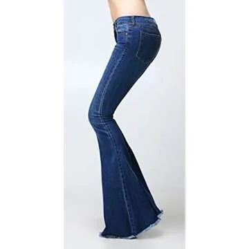CHARTOU Women's Flared Slit Ripped Jeans in Navy Blue