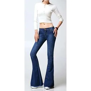 CHARTOU Women's Flared Slit Ripped Jeans in Navy Blue