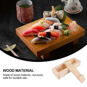 DOITOOL Sushi Making Kit - Rectangular Wooden Sushi Press Mold for Home Use
