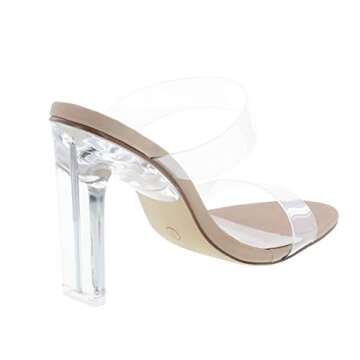 Static Footwear Women's Clear Open Toe Chunky Heels Mules High Heels Slip On Slide Sandals,Clear/Nud...