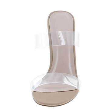 Static Footwear Women's Clear Open Toe Chunky Heels Mules High Heels Slip On Slide Sandals,Clear/Nude Nb,8