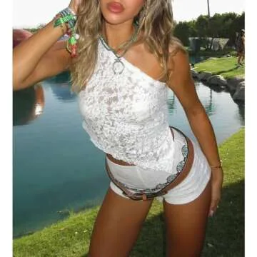 ABYOVRT Women One Shoulder Lace Top Irregular Hem Backless Crop Tops See Through Sheer Tank Tops Going Out Clubwear (S,White)