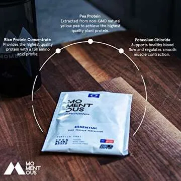 Momentous Essential Plant-Based Pea and Rice Protein Powder, 20 Servings Per Jar for Essential Everyday Use, Vegan, Gluten-Free, Non-GMO, NSF Certified (Vanilla)