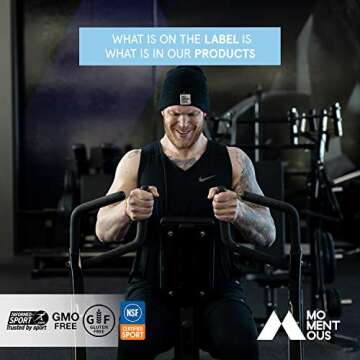 Momentous Essential Plant-Based Pea and Rice Protein Powder, 20 Servings Per Jar for Essential Everyday Use, Vegan, Gluten-Free, Non-GMO, NSF Certified (Vanilla)