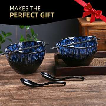 JH JIEMEI HOME Unique Ramen Bowl Set with Chopsticks