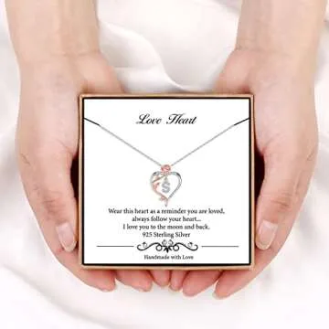 Iefil Necklace for Women, 925 Sterling Silver Rose Heart Initial S Letter Pendant Necklace Jewelry, Gifts for Mom Wife Girlfriend, Anniversary Birthday