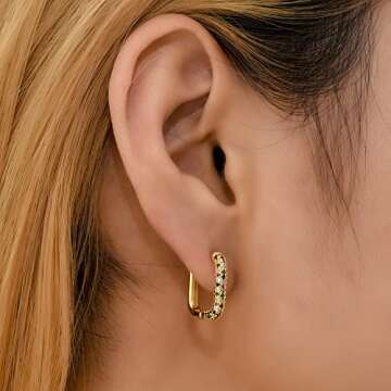 Sloong 14k Gold Plated Chunky Earring Link Chain Square Hoop Earrings Paperclip Link Chain Jewelry Drop Dangle Earrings set for women Adult