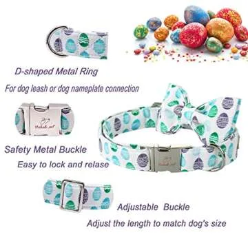 Babole Pet Dog Collar Easter Gift with Bow Tie, Egg Male Dog Collar with Safety Metal Buckle Adjustable Puppy Collars for Small Medium Large Boy & Girl Dog, M-Neck 13.5"-22"