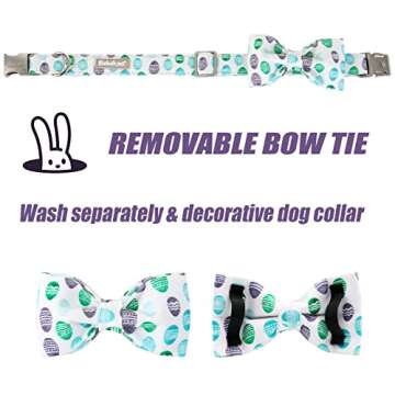 Babole Pet Dog Collar Easter Gift with Bow Tie, Egg Male Dog Collar with Safety Metal Buckle Adjustable Puppy Collars for Small Medium Large Boy & Girl Dog, M-Neck 13.5"-22"