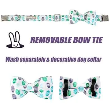 Babole Pet Dog Collar Easter Gift with Bow Tie, Egg Male Dog Collar with Safety Metal Buckle Adjustable Puppy Collars for Small Medium Large Boy & Girl Dog, M-Neck 13.5"-22"