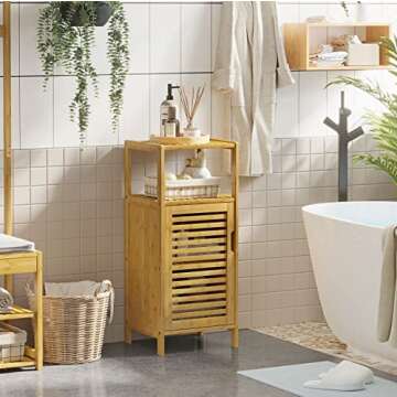 VIAGDO Bamboo Cabinet, Bathroom Storage Cabinet with Single Door and Shelf, Freestanding Bathroom Ca...