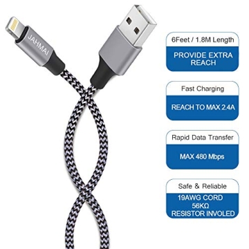 JAHMAI 6ft Phone Charger 3-Pack Durable Nylon Braided