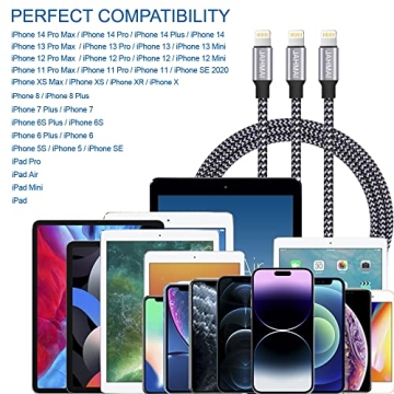 JAHMAI 6ft Phone Charger 3-Pack Durable Nylon Braided